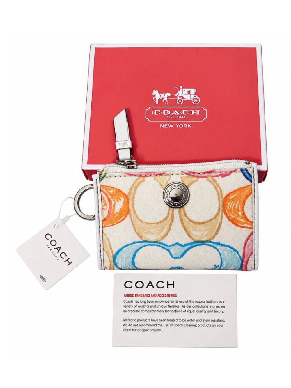 Coach Multicolor Scribble Mini Coin Purse Keychain NWT